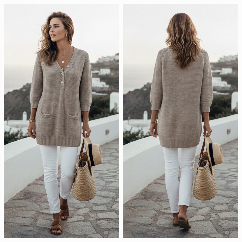 Massimo Dutti S Organic Linen Knit Tunic Lagenlook Boho Euro Chic Resortwear